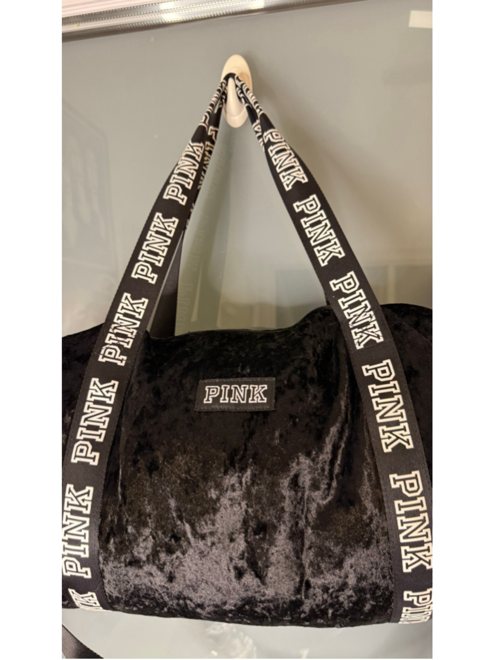Victoria's Secret PINK Black Velvet Duffle Bag One Size - Picture 3 of 6